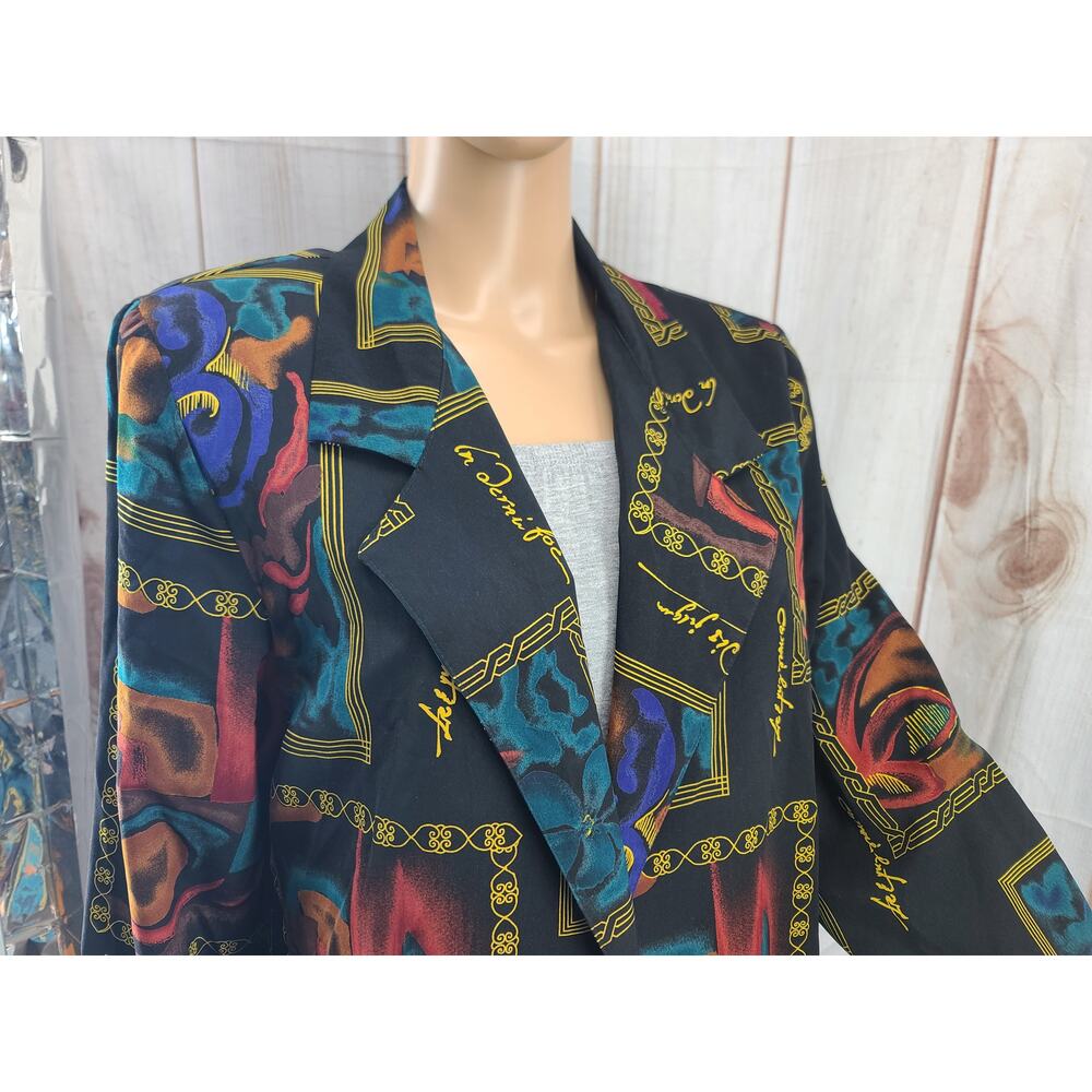 Vintage Richard Kristall Women M Artsy Multicolored Abstract Print Blazer Jacket